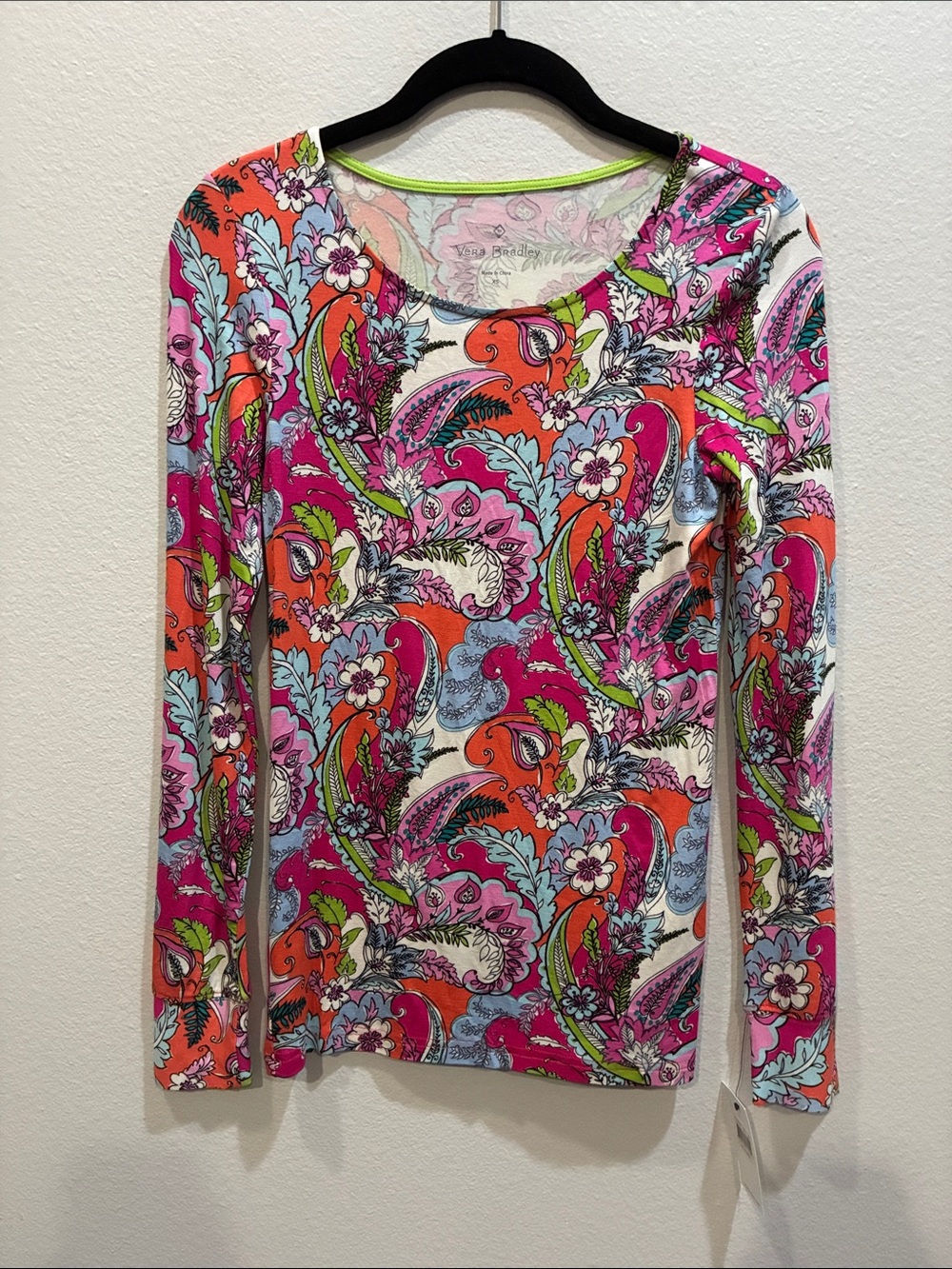 Vera Bradley Pink Orange White Paisley Long Sleeve Top NWT